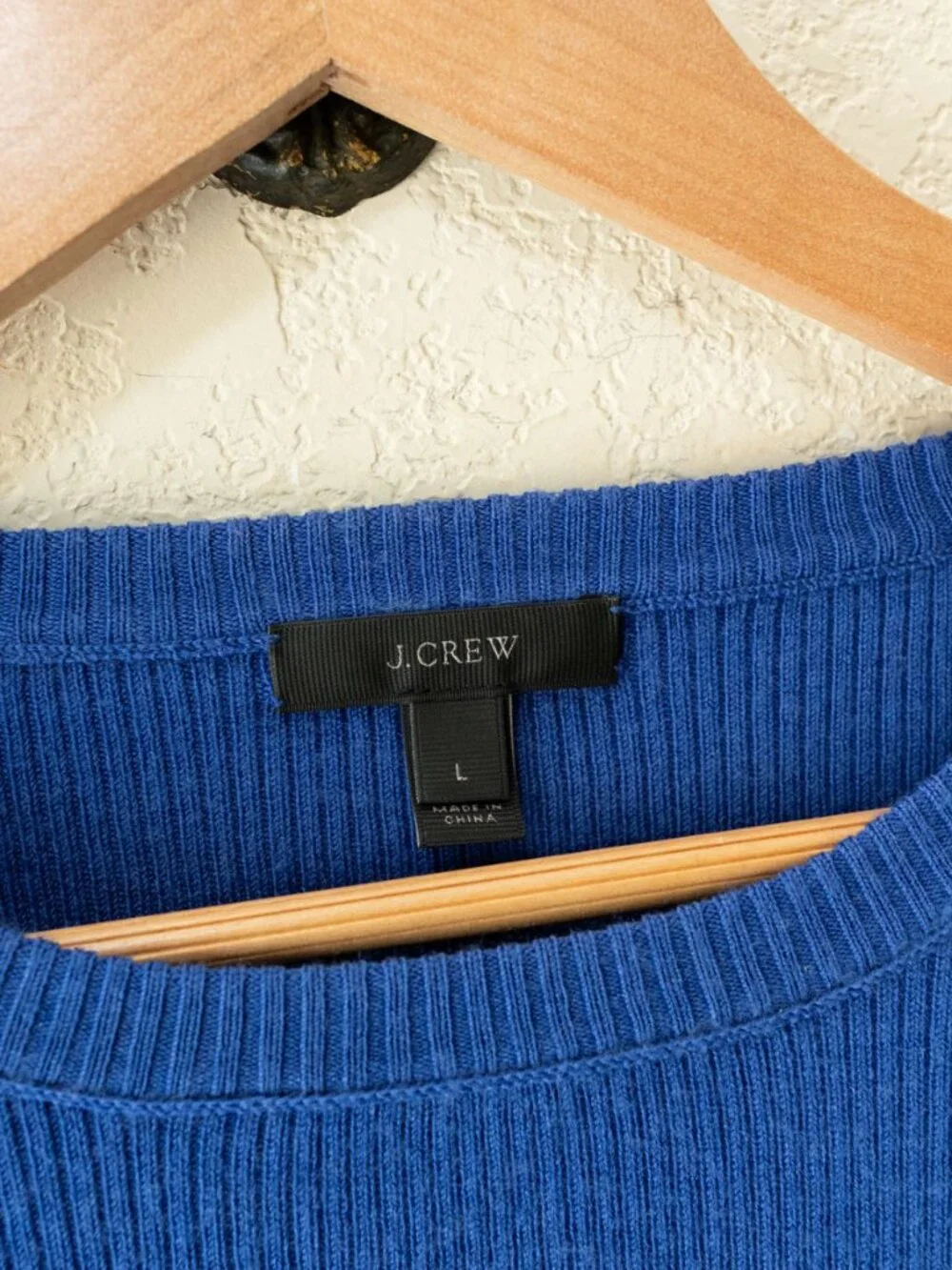 J Crew Merino Wool Blend Ribbed Sweater L Blue Long Sleeve Lightweight Knit